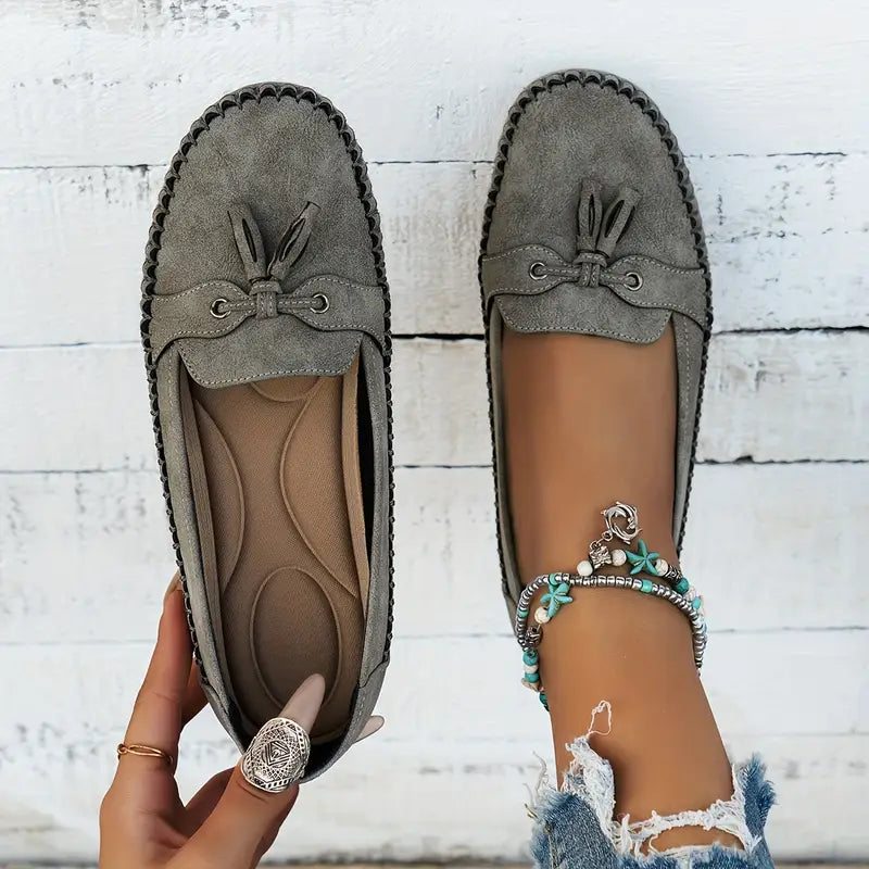 Natascha Veldkamp | Navy Blue Suede Bow-Detail Loafers