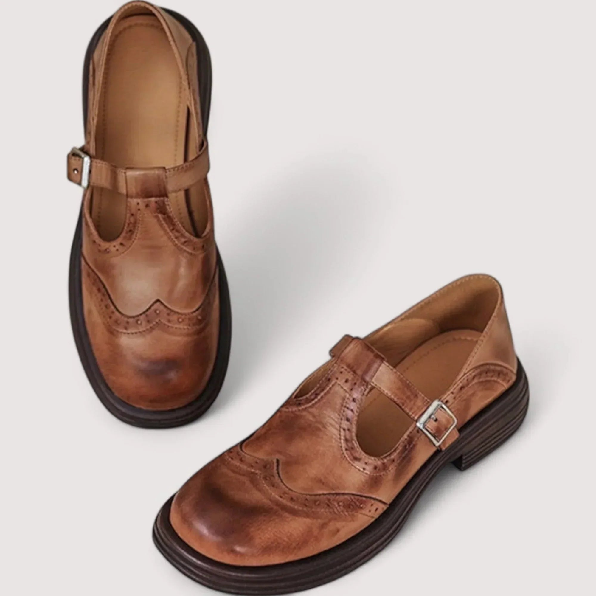 Beatrix Fontenelle | Orthopedic Brogue Mary Jane Flats in Brown Leather