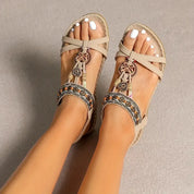Serena Calabresi | Boho Beaded Orthopedic Flat Sandals in Teal