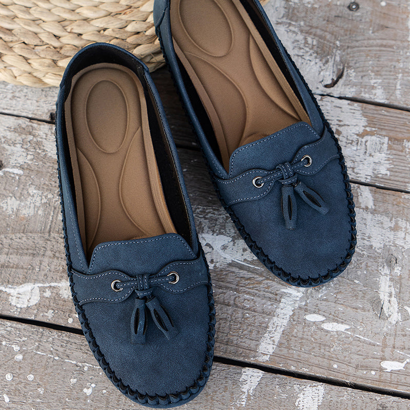 Natascha Veldkamp | Navy Blue Suede Bow-Detail Loafers