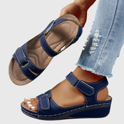 Celestina Morvaux | Red Orthopedic Wedge Sandals with Hook-and-Loop Strap