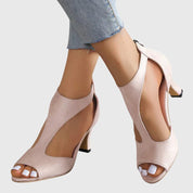Élise Vanbrough | Blush Pink Peep Toe Block Heel Sandals