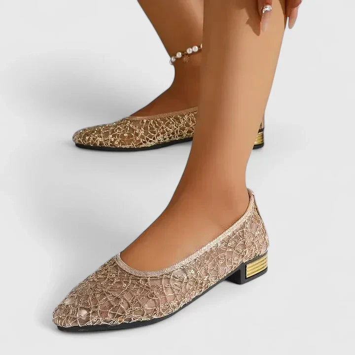 Cecilia Vanbright | Gold Lace Orthopedic Flat Loafers