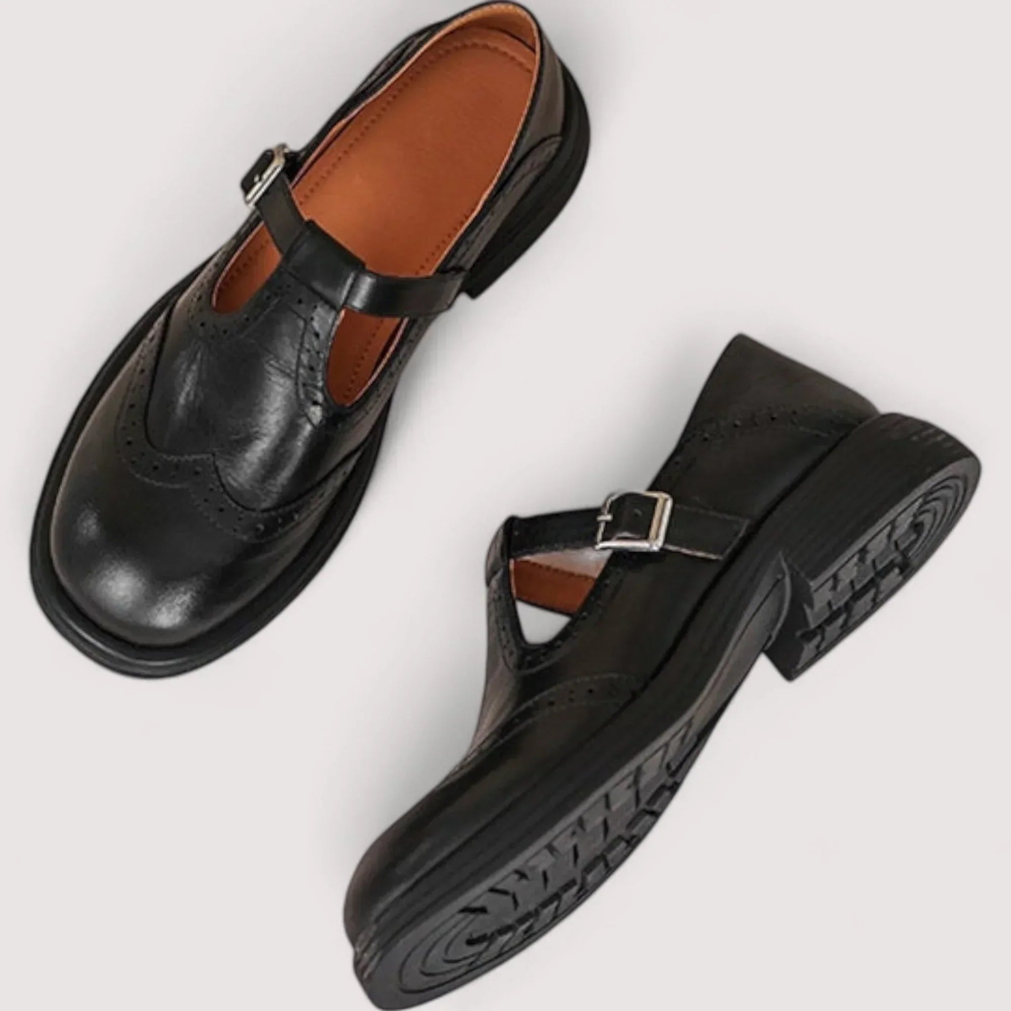 Beatrix Fontenelle | Orthopedic Brogue Mary Jane Flats in Brown Leather