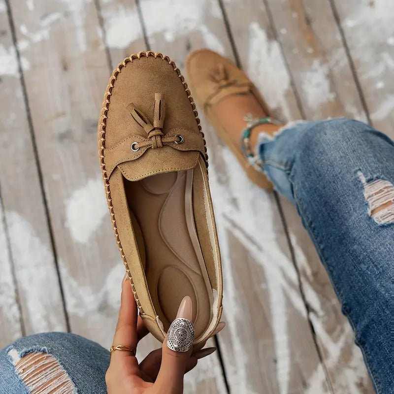 Natascha Veldkamp | Navy Blue Suede Bow-Detail Loafers