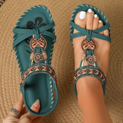Serena Calabresi | Boho Beaded Orthopedic Flat Sandals in Teal