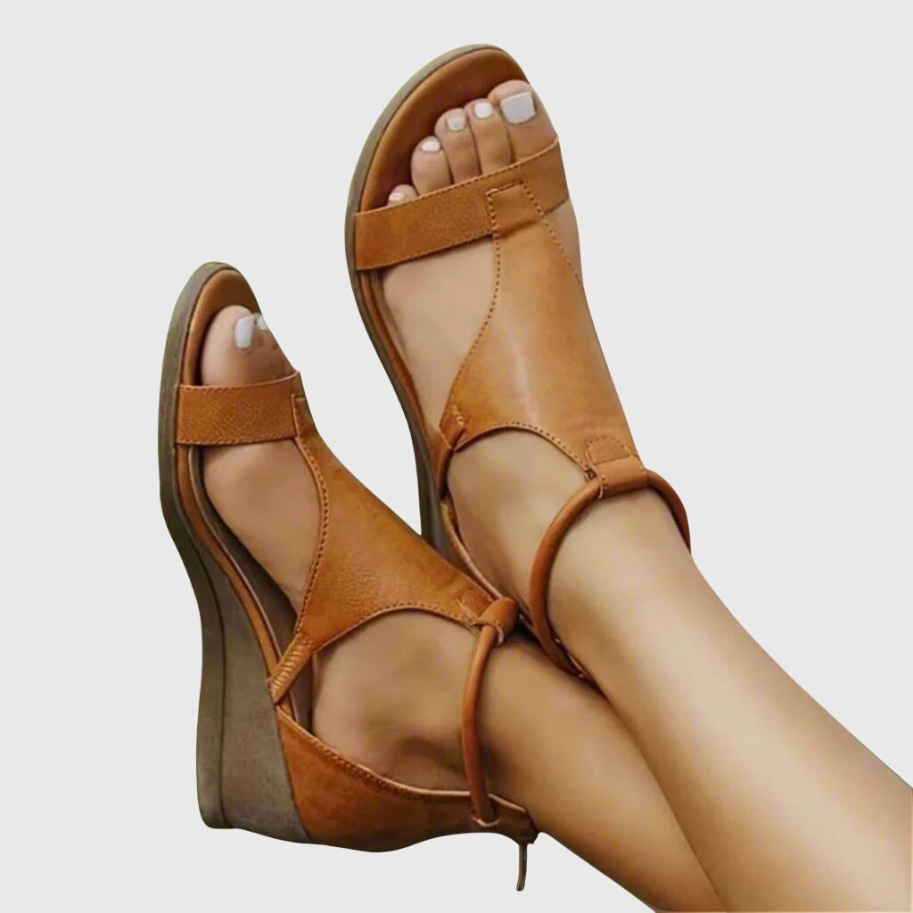 Sylvette Dargonne | Rose Wedge Orthopedic Leather Sandals