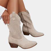 Marianna Delcorte | White Orthopedic Cowboy Boots with Perforated Detail