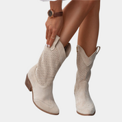 Marianna Delcorte | White Orthopedic Cowboy Boots with Perforated Detail