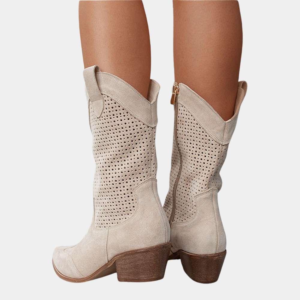 Marianna Delcorte | White Orthopedic Cowboy Boots with Perforated Detail