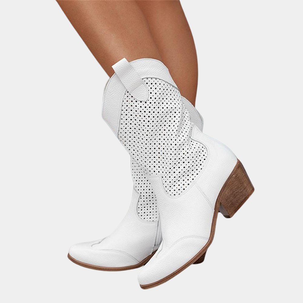 Marianna Delcorte | White Orthopedic Cowboy Boots with Perforated Detail