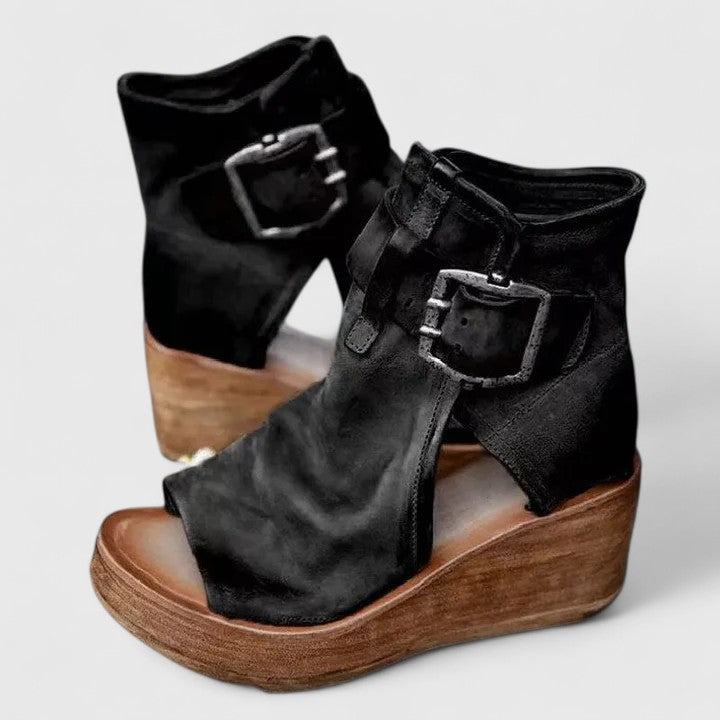 Florentine Veltri | Brown Leather Wedge Buckle orthopedic-inspired Boots