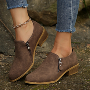 Astrid Viklund | Orthopedic Zip-Up Suede Ankle Boots in Beige