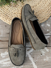 Natascha Veldkamp | Navy Blue Suede Bow-Detail Loafers