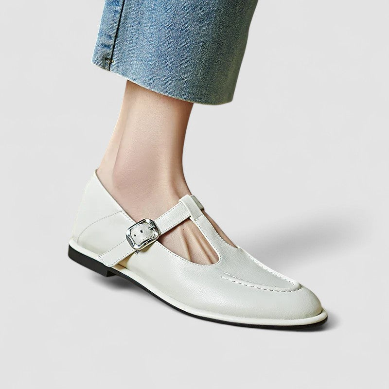 Ophelia Stanhope | Black T-Strap Orthopedic Low Heel Flat