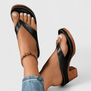 Sunniva Thorvaldsen | Black Orthopedic Wedge Flip Sandals