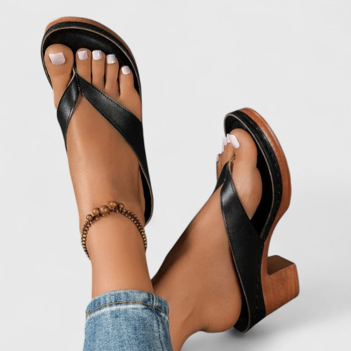 Sunniva Thorvaldsen | Black Orthopedic Wedge Flip Sandals