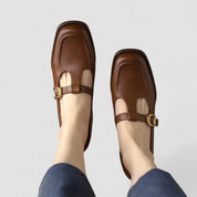 Mathilde Fontenoy | Orthopedic T-Strap Mary Jane Flats in Brown