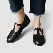 Ophelia Stanhope | Black T-Strap Orthopedic Low Heel Flat