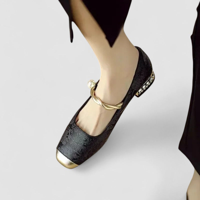 Rosalind Mercer | Green Crystal Heel Mary Jane Low Heels