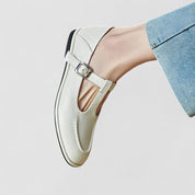 Ophelia Stanhope | Black T-Strap Orthopedic Low Heel Flat