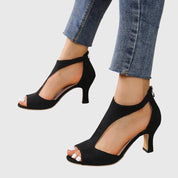 Élise Vanbrough | Blush Pink Peep Toe Block Heel Sandals