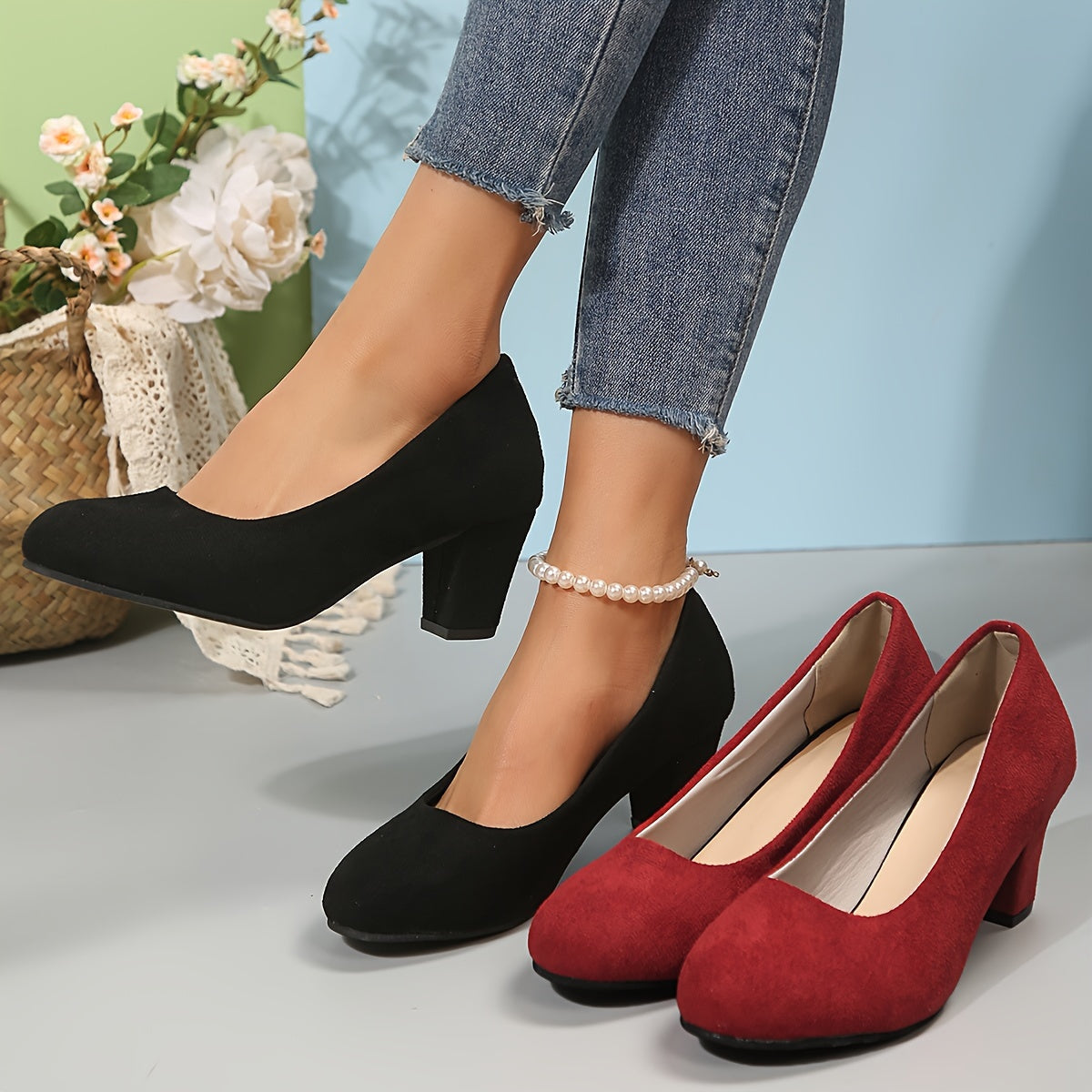 Genevra Holloway | Black Suede Block Heel Pumps – Orthopedic Comfort