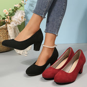 Genevra Holloway | Black Suede Block Heel Pumps – Orthopedic Comfort
