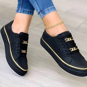 Lucinda Bergström | White Platform Sneakers with Gold Chain Detail