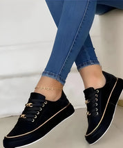 Lucinda Bergström | White Platform Sneakers with Gold Chain Detail