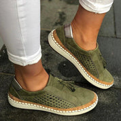 Dominique Archambeault | Women's Orthopedic Slip-On Sneakers in Olive Suede