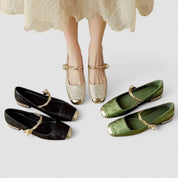 Rosalind Mercer | Green Crystal Heel Mary Jane Low Heels