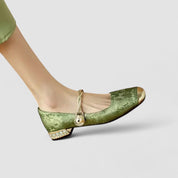 Rosalind Mercer | Green Crystal Heel Mary Jane Low Heels