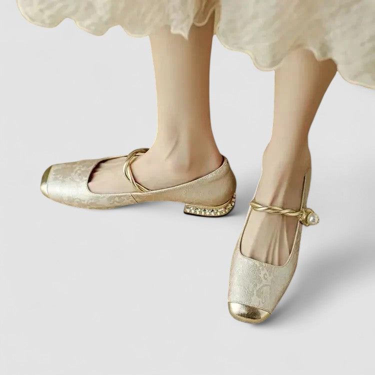 Rosalind Mercer | Green Crystal Heel Mary Jane Low Heels