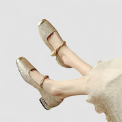 Rosalind Mercer | Green Crystal Heel Mary Jane Low Heels