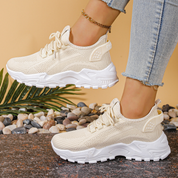 Nadia Holmgren | Beige Mesh Platform Sneakers with Orthopedic Support