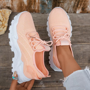 Nadia Holmgren | Beige Mesh Platform Sneakers with Orthopedic Support