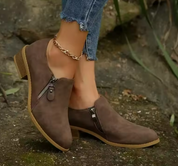 Astrid Viklund | Orthopedic Zip-Up Suede Ankle Boots in Beige