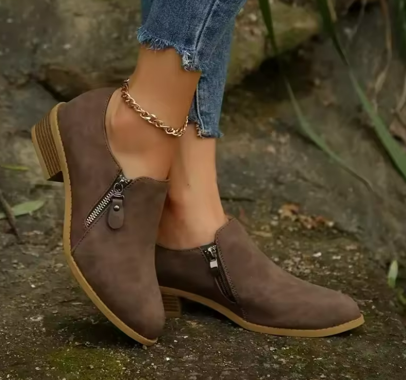Astrid Viklund | Orthopedic Zip-Up Suede Ankle Boots in Beige