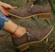 Astrid Viklund | Orthopedic Zip-Up Suede Ankle Boots in Beige