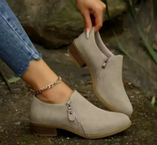 Astrid Viklund | Orthopedic Zip-Up Suede Ankle Boots in Beige